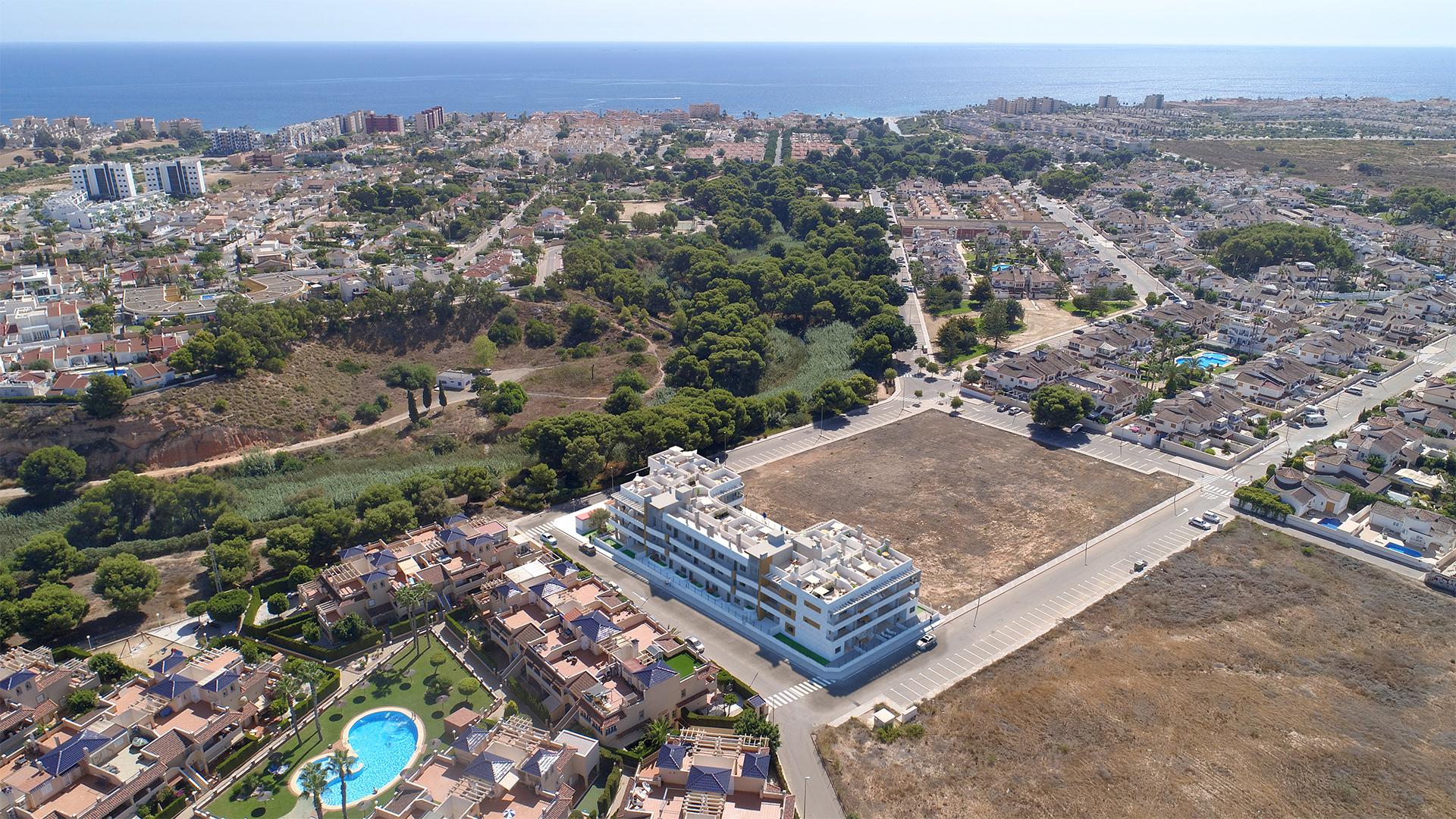 Nowa konstrukcja w pobliżu plaży Mil Palmeras, pomiędzy Campoamor i Torre de la Horadada in Medvilla Spanje